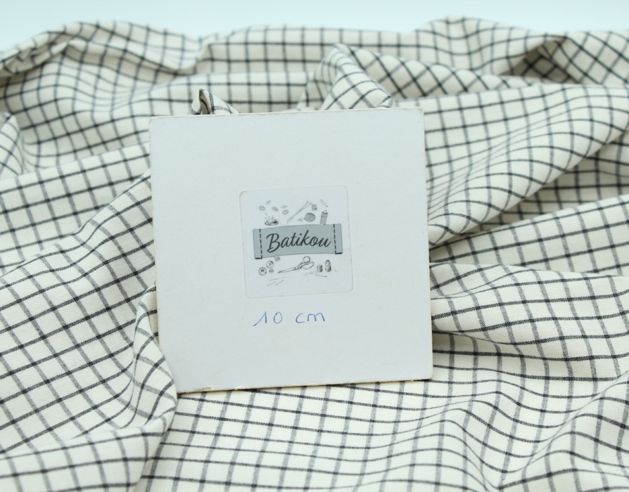 Coton popeline chiné écru carreaux