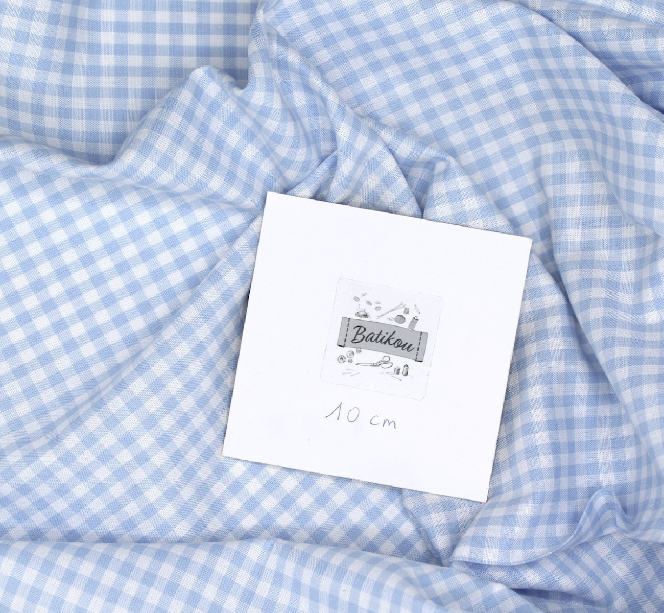 Coton vichy carreaux blanc et bleu ciel 5mm