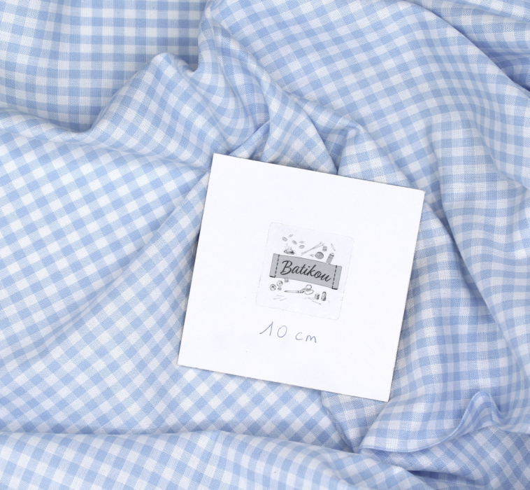Coton vichy carreaux blanc et bleu ciel 5mm
