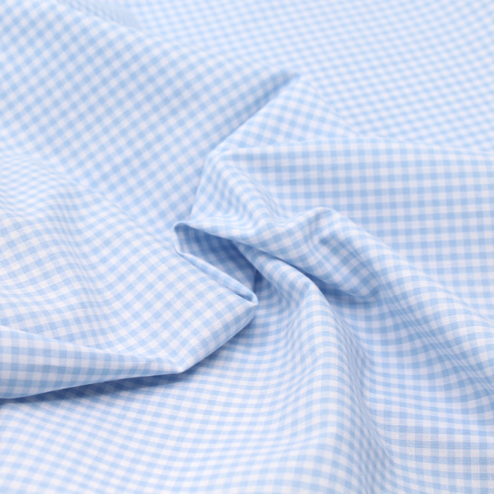 Coton vichy carreaux blanc et bleu ciel 5mm