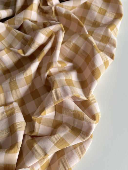 Seersucker / Coton gaufré grand vichy miel / nude Batikou - 3