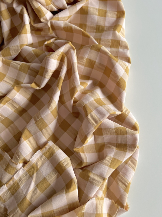 Seersucker / Coton gaufré grand vichy miel / nude Batikou - 5