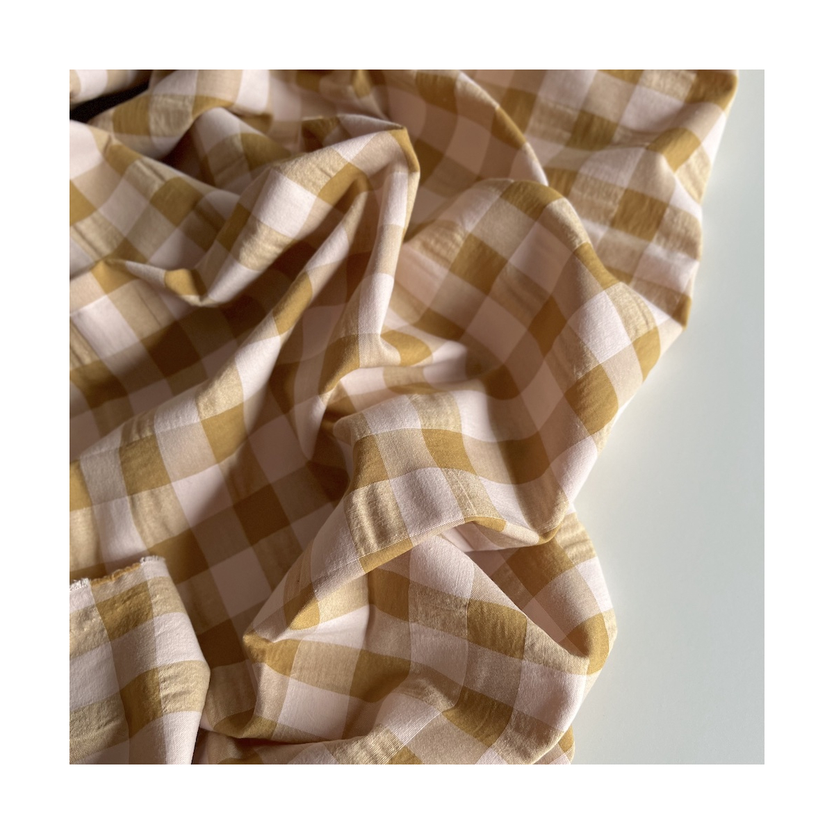 Seersucker / Coton gaufré grand vichy miel / nude Batikou - 1
