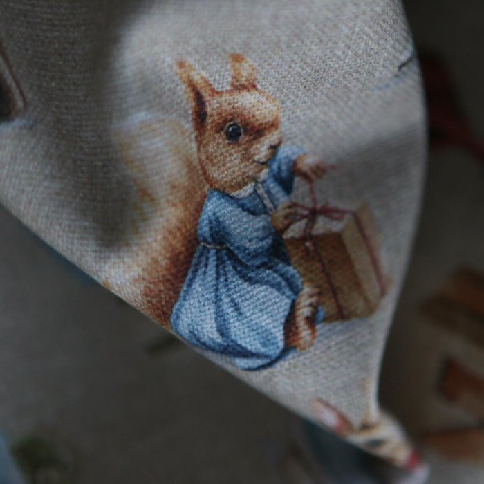 Toile de coton canvas motif animaux de noël fond beige