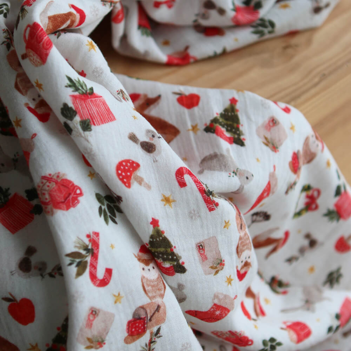 Goupix - Double gaze de coton fond crème motif fleuri