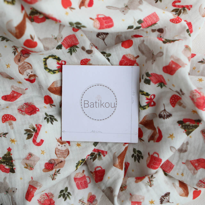 Goupix - Double gaze de coton fond crème motif fleuri