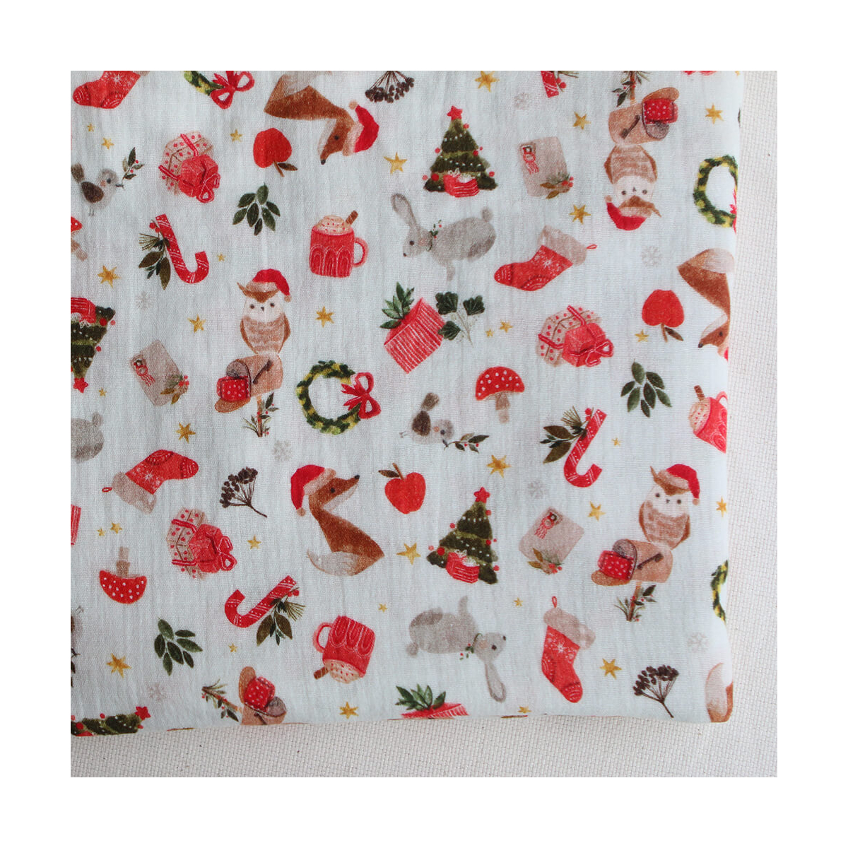 Goupix - Double gaze de coton fond crème motif fleuri