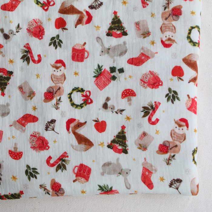 Goupix - Double gaze de coton fond crème motif fleuri