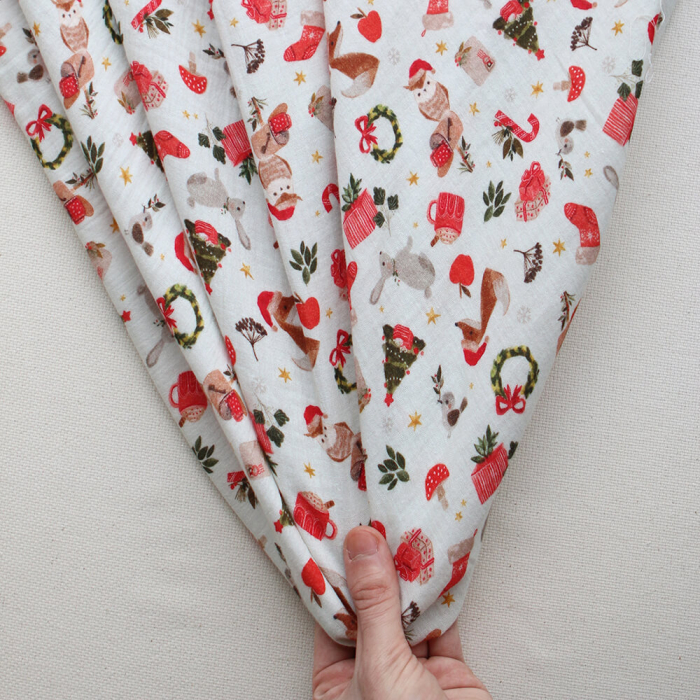 Goupix - Double gaze de coton fond crème motif fleuri