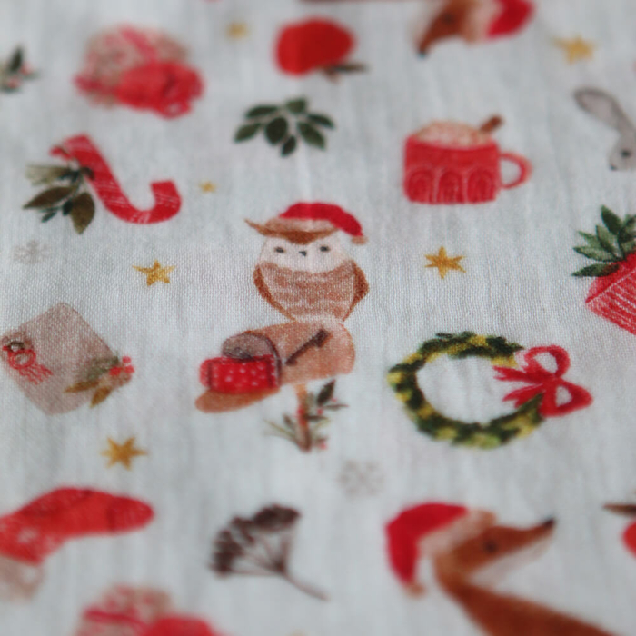 Goupix - Double gaze de coton fond crème motif fleuri