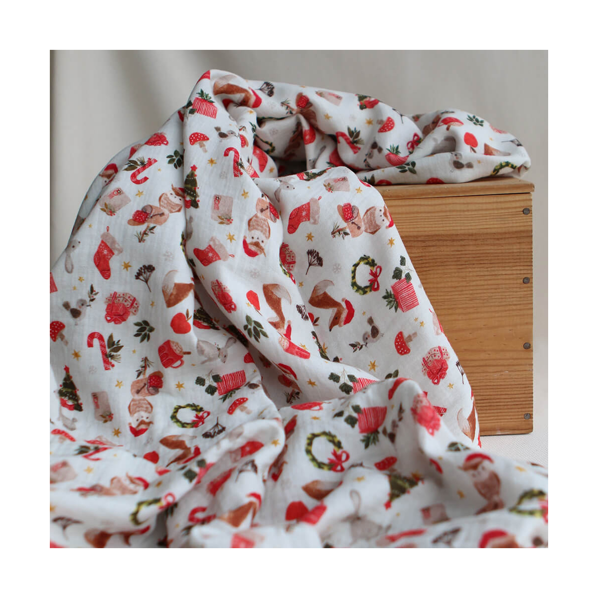 Goupix - Double gaze de coton fond crème motif fleuri