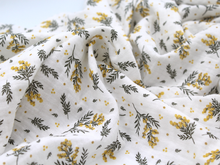 Double gaze de coton BIO motif exclusif Mimoza mimosa