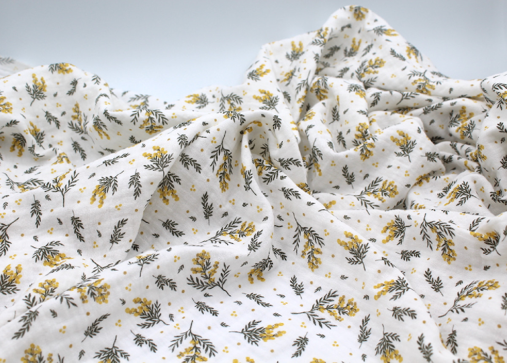 Double gaze de coton BIO motif exclusif Mimoza mimosa