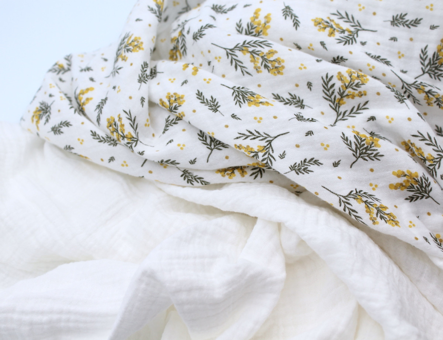 Double gaze de coton BIO motif exclusif Mimoza mimosa