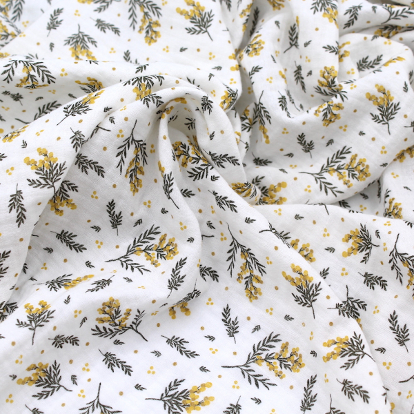 Double gaze de coton BIO motif exclusif Mimoza mimosa