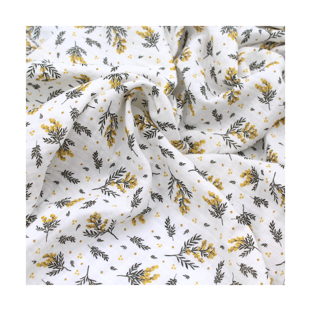 Double gaze de coton BIO motif exclusif Mimoza mimosa