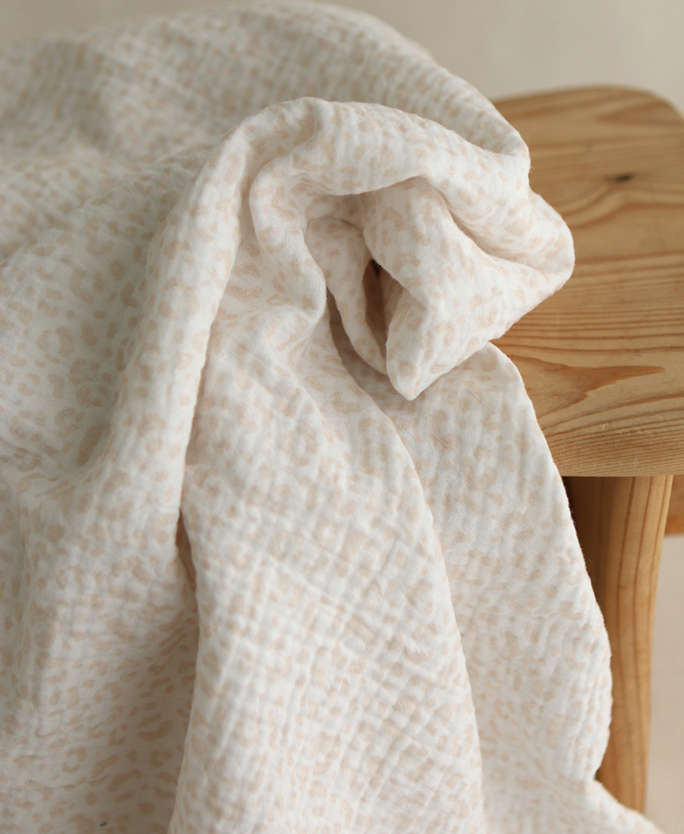 Double gaze de coton imprimés graou beige clair