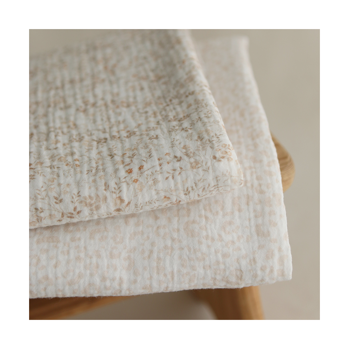 Double gaze de coton imprimés graou beige clair