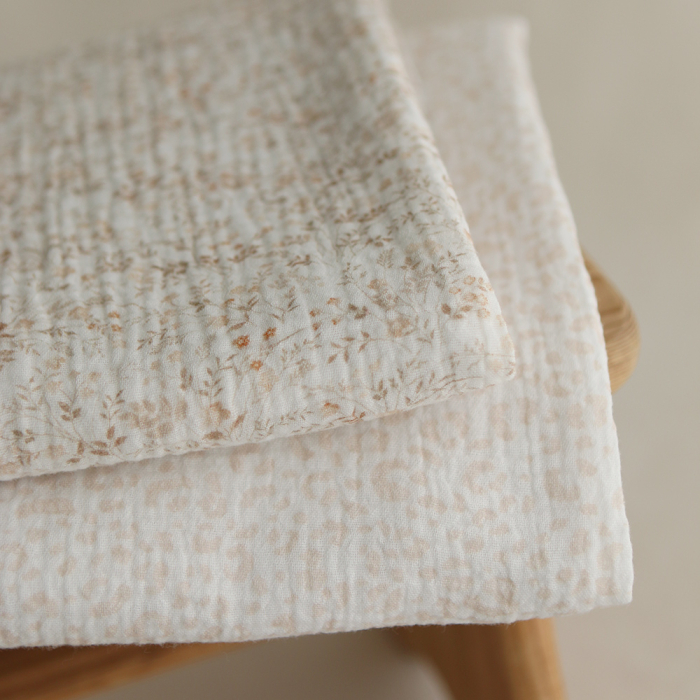 Double gaze de coton imprimés graou beige clair