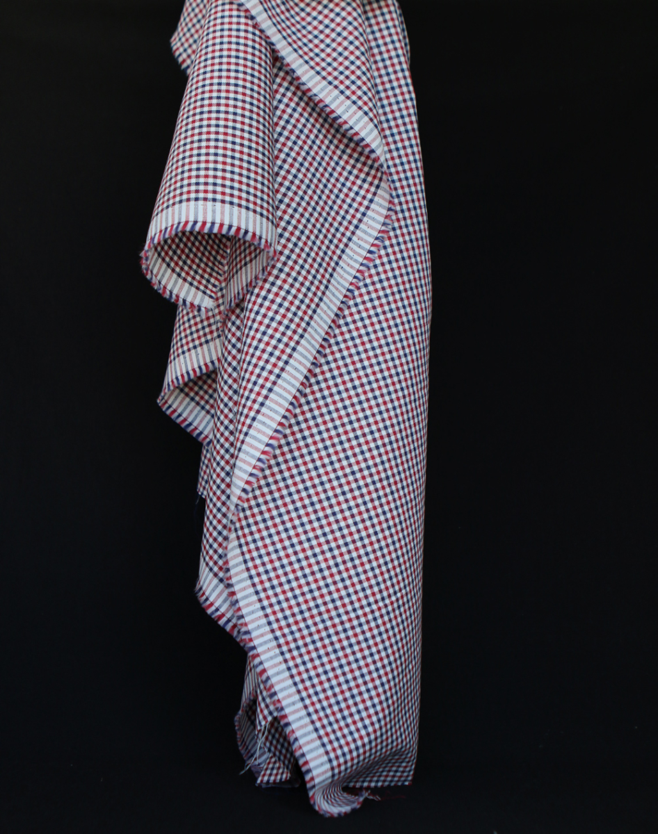 Archie - Coton gratté organique petit vichy rouge et bleu