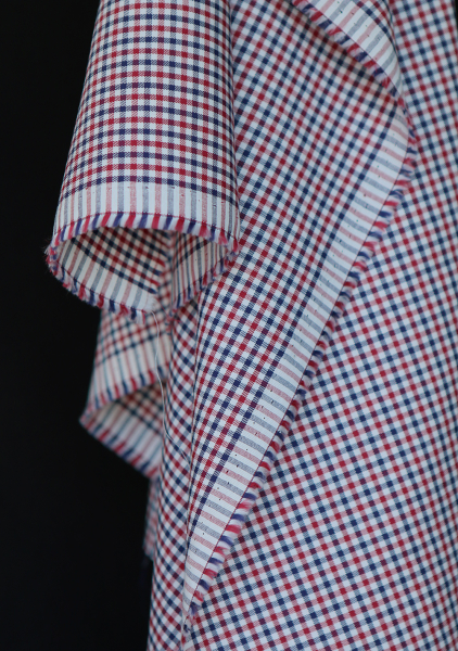 Archie - Coton gratté organique petit vichy rouge et bleu 2