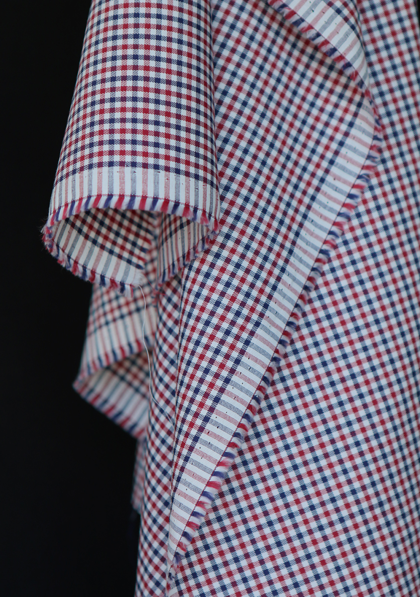 Archie - Coton gratté organique petit vichy rouge et bleu