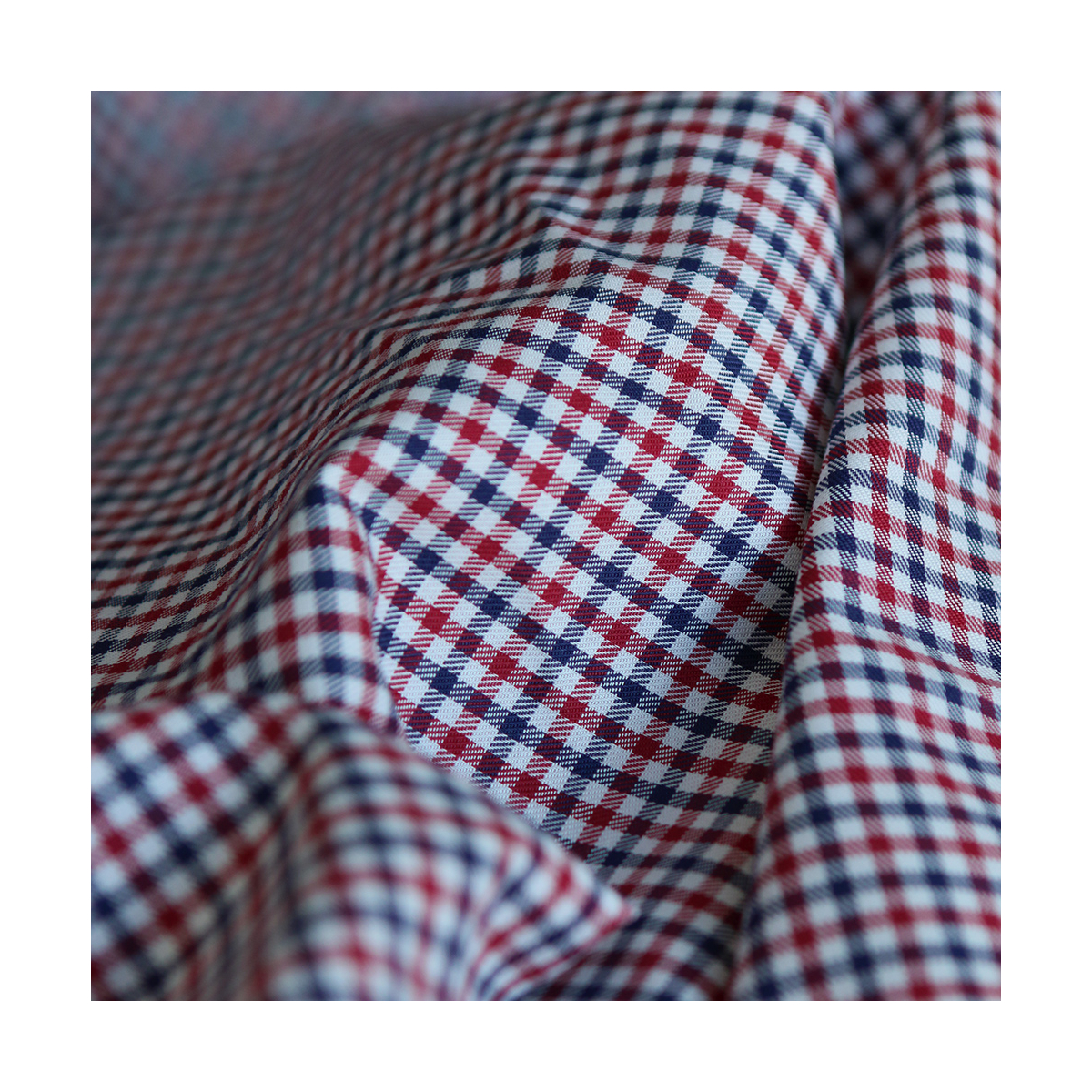 Archie - Coton gratté organique petit vichy rouge et bleu