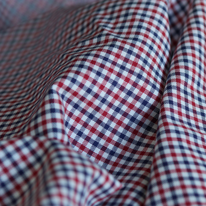 Archie - Coton gratté organique petit vichy rouge et bleu