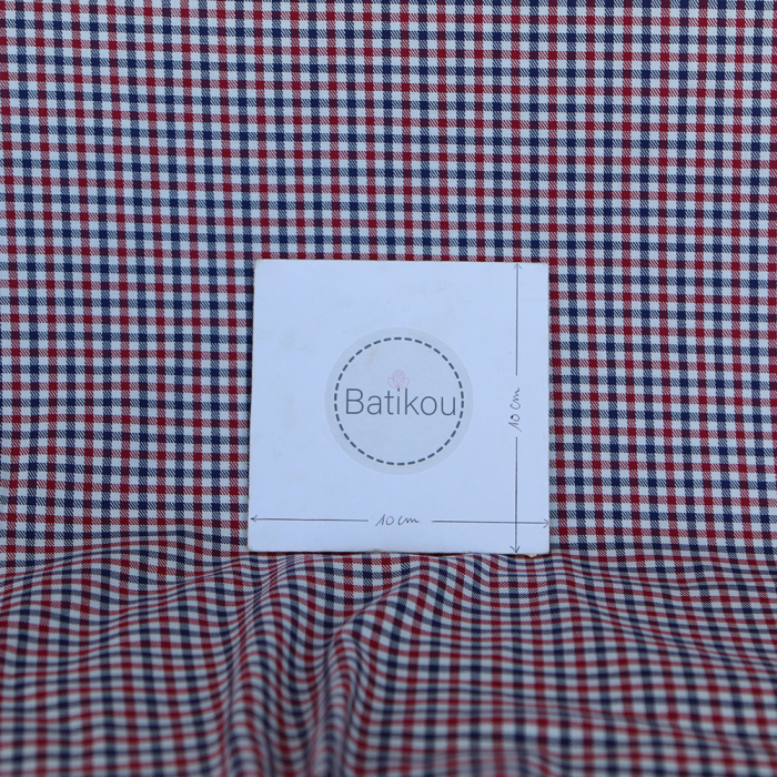 Archie - Coton gratté organique petit vichy rouge et bleu