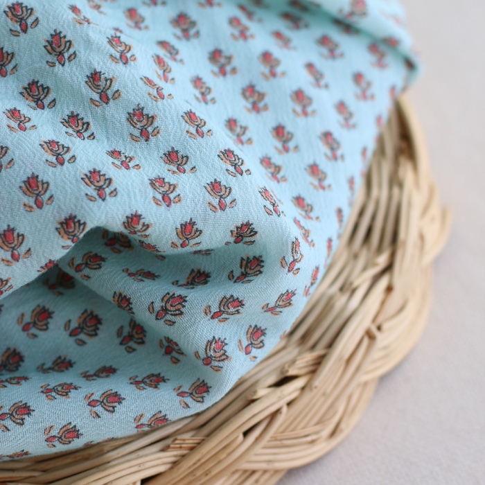 copy of Sheila - Tissu coton crêpe gaufré framboise à motifs