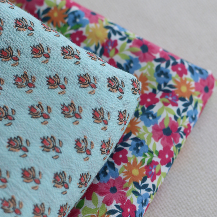 copy of Sheila - Tissu coton crêpe gaufré framboise à motifs