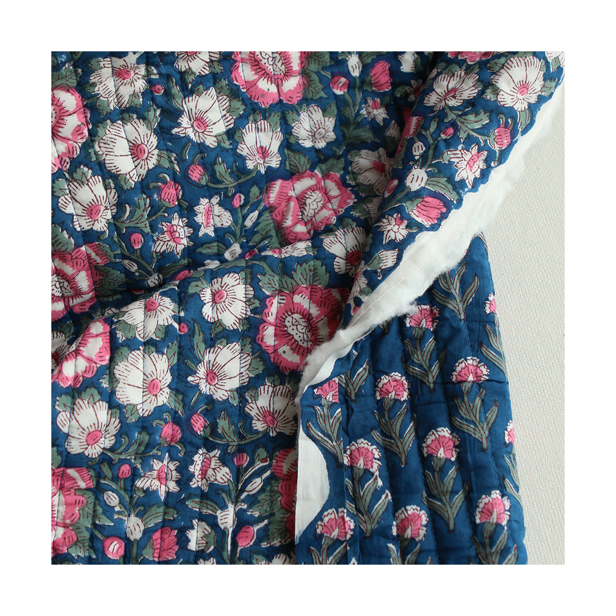 Neha - Tissu indien matelassé double face coton hand block largeur 100cm