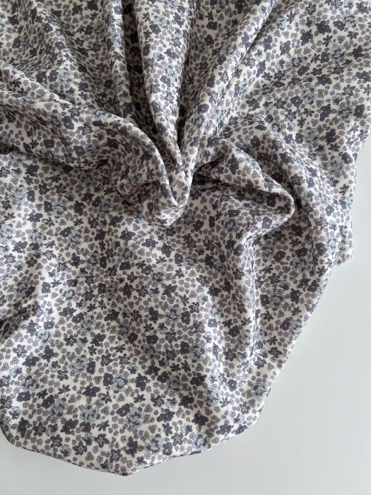 Kristen - Velours milleraies coton organique imprimé fleuri lavande  - 3