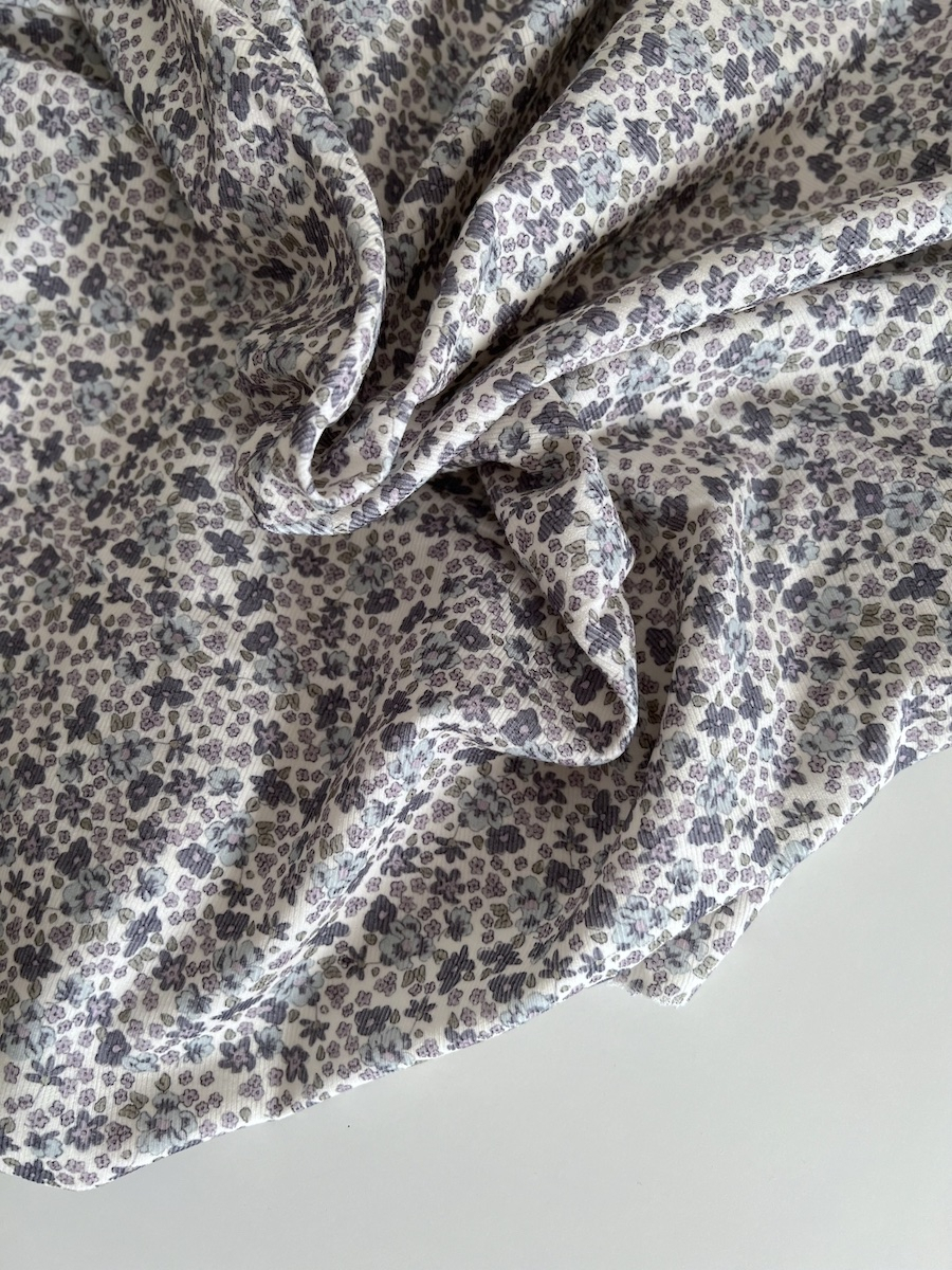 Kristen - Velours milleraies coton organique imprimé fleuri lavande  - 4