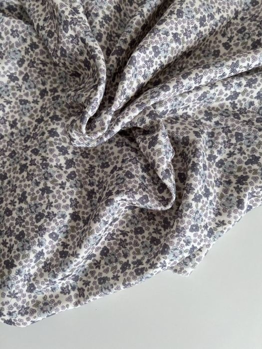 Kristen - Velours milleraies coton organique imprimé fleuri lavande  - 4