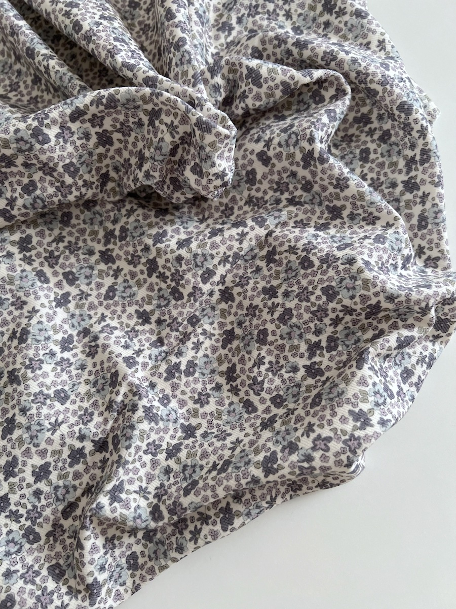 Kristen - Velours milleraies coton organique imprimé fleuri lavande  - 5