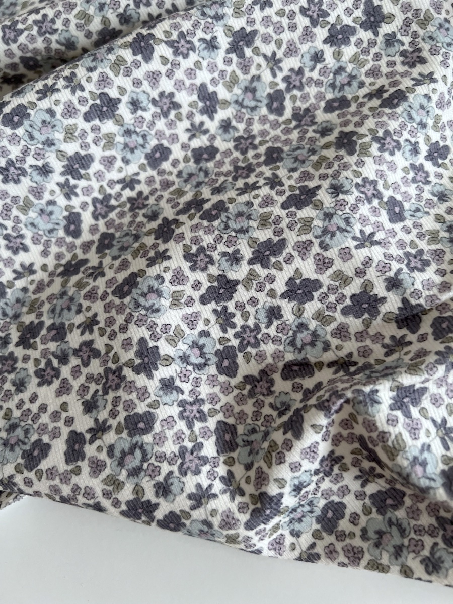 Kristen - Velours milleraies coton organique imprimé fleuri lavande  - 6