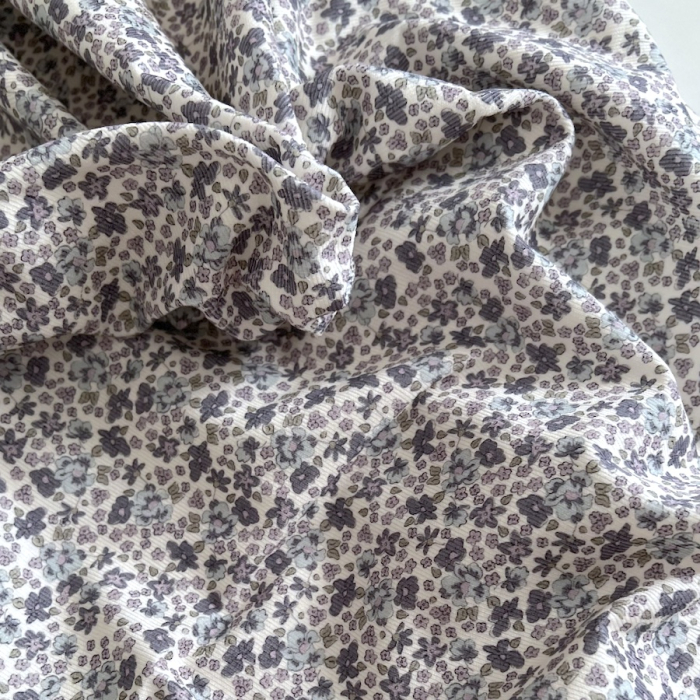 Kristen - Velours milleraies coton organique imprimé fleuri lavande  - 1