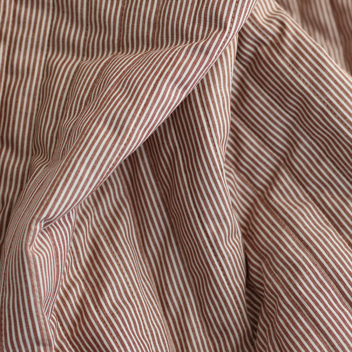 Country - Tissu matelassé double face écru / rayures chatain