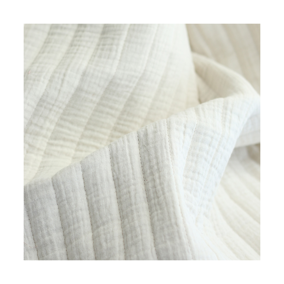 Country - Tissu matelassé double face écru / rayures chatain