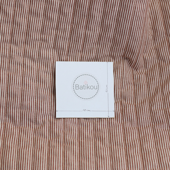 Country - Tissu matelassé double face écru / rayures chatain