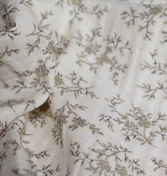 Meriem - Double gaze de coton BIO écru à motifs fleuris Tissus issus de l'agriculture biologique  - 1 2