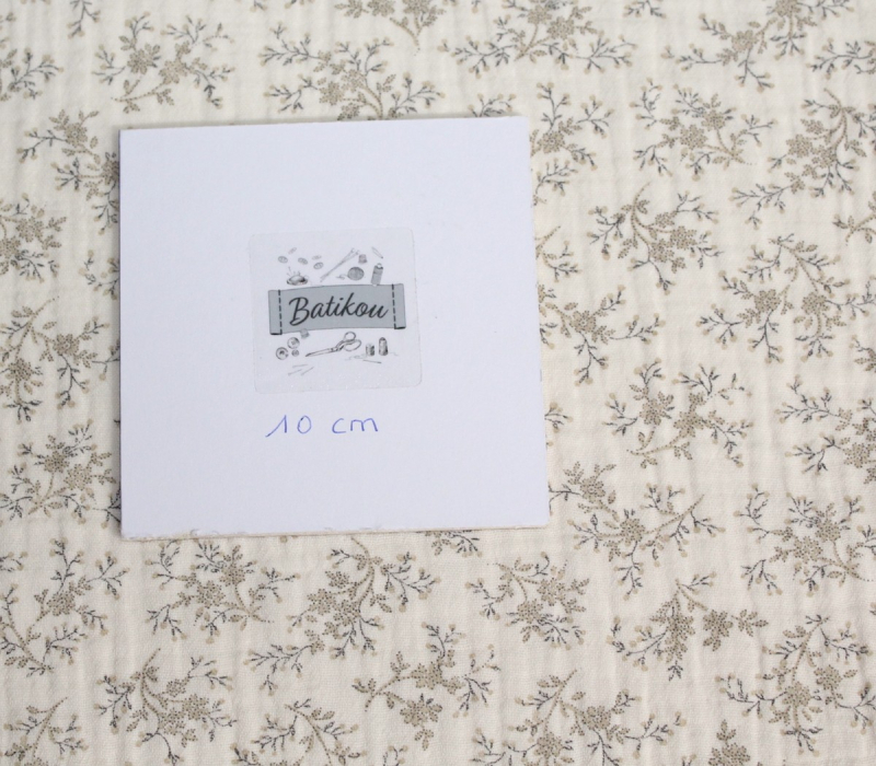 Meriem - Double gaze de coton BIO écru à motifs fleuris Tissus issus de l'agriculture biologique  - 4