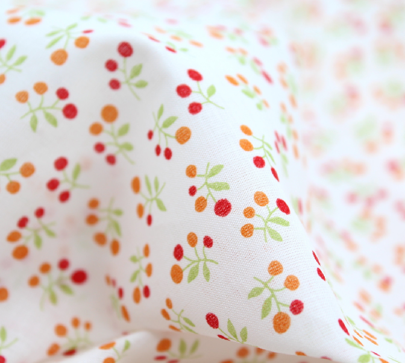 Voile de coton BIO imprimé fruit cerise orange