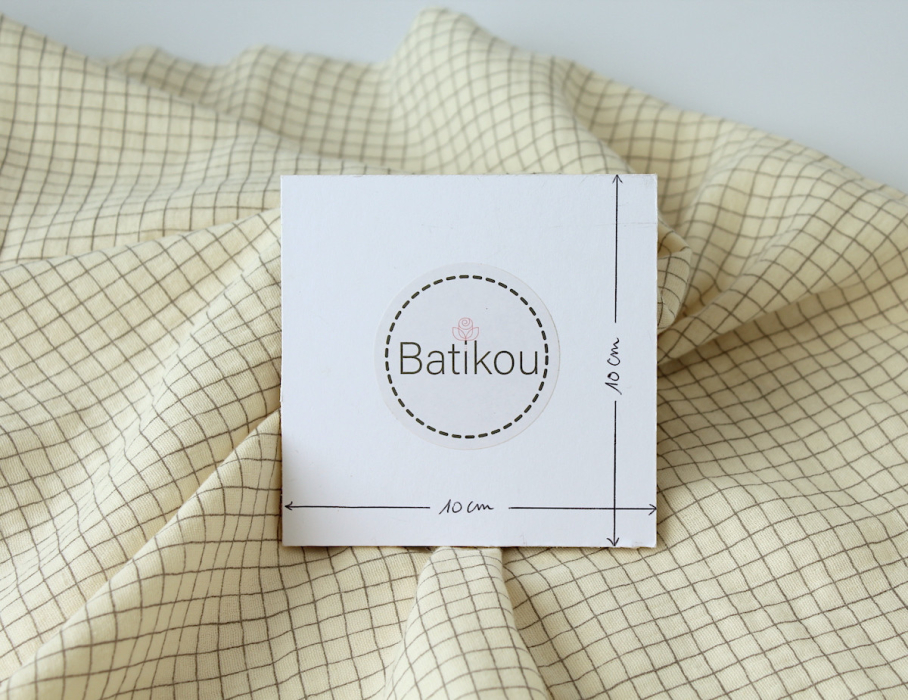 Double gaze de coton beige écru à petits carreaux Tissus issus de l'agriculture biologique  - 3