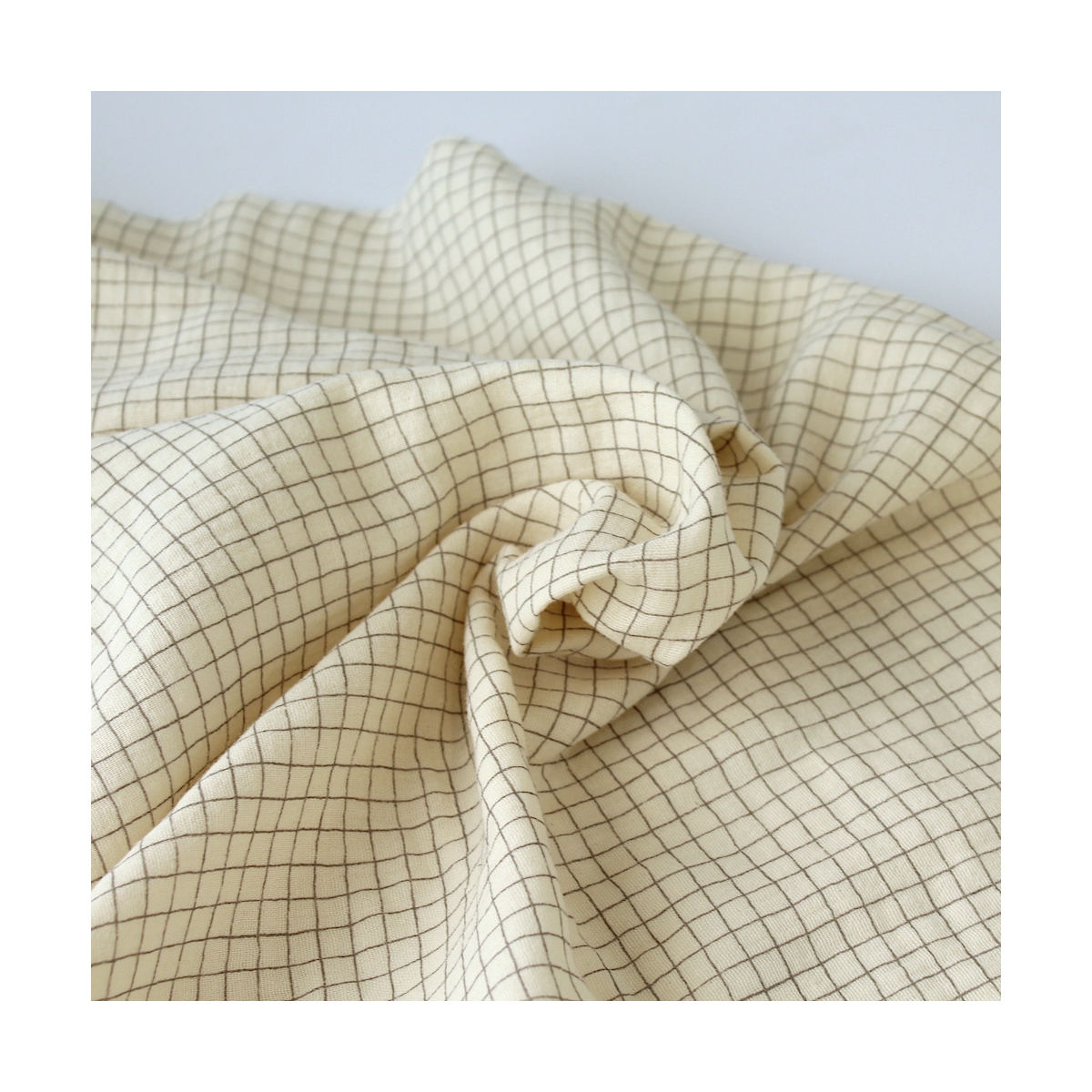 Double gaze de coton beige écru à petits carreaux Tissus issus de l'agriculture biologique  - 6