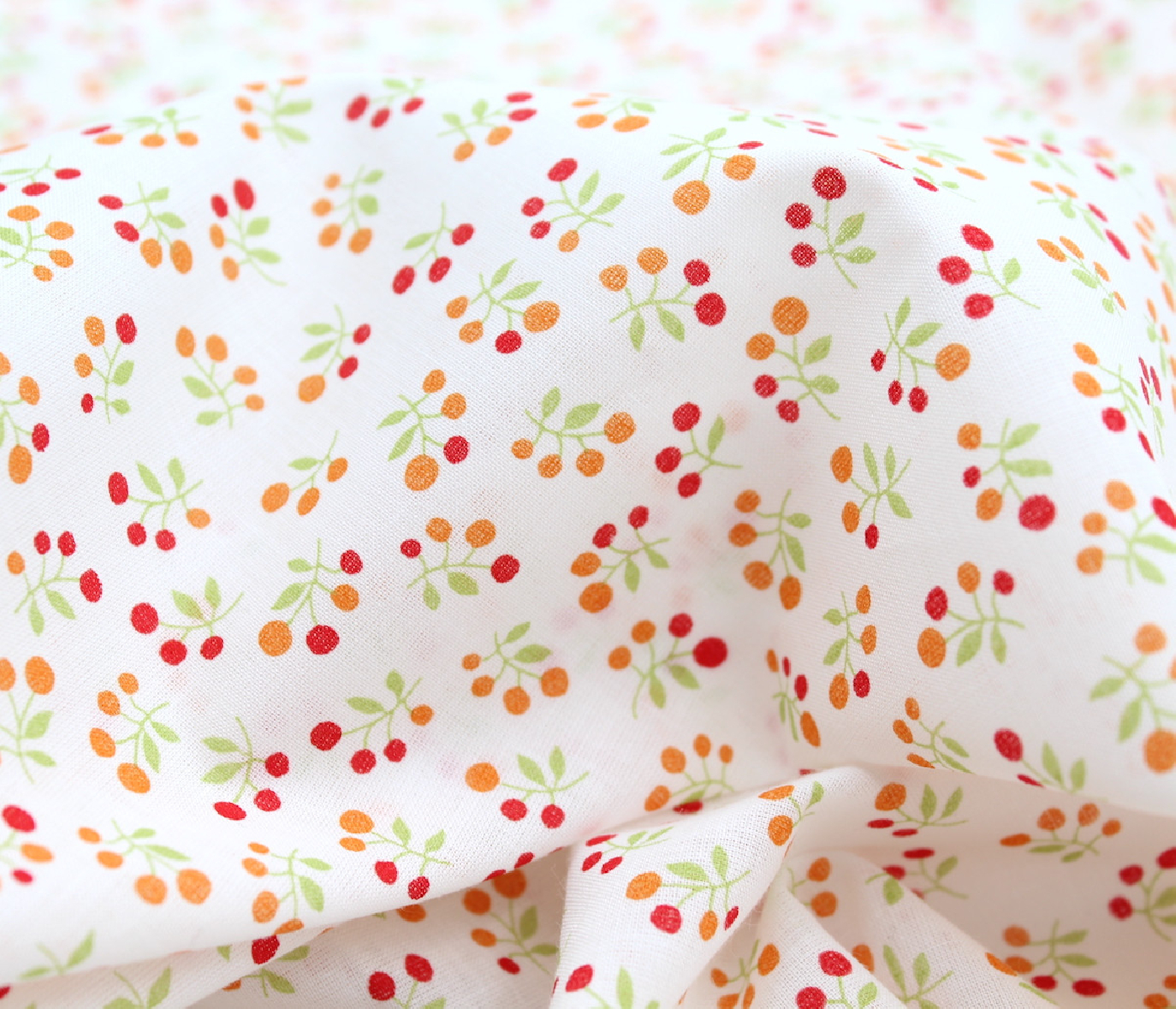 Voile de coton BIO imprimé fruit cerise orange