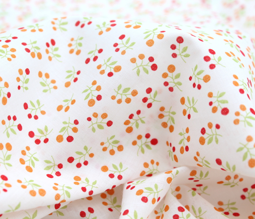 Voile de coton BIO imprimé fruit cerise orange