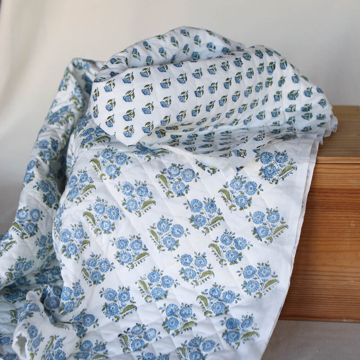 Anika - Tissu indien matelassé double face coton hand block largeur 100cm