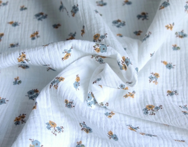 Tissu double gaze coton motif FEUILLES vintage oeko-tex 2